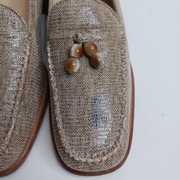 Stuart Weitzman Women's size 8AA Beaded Tassel Loafer Stacked Heel Shoes - Picture 4 of 9